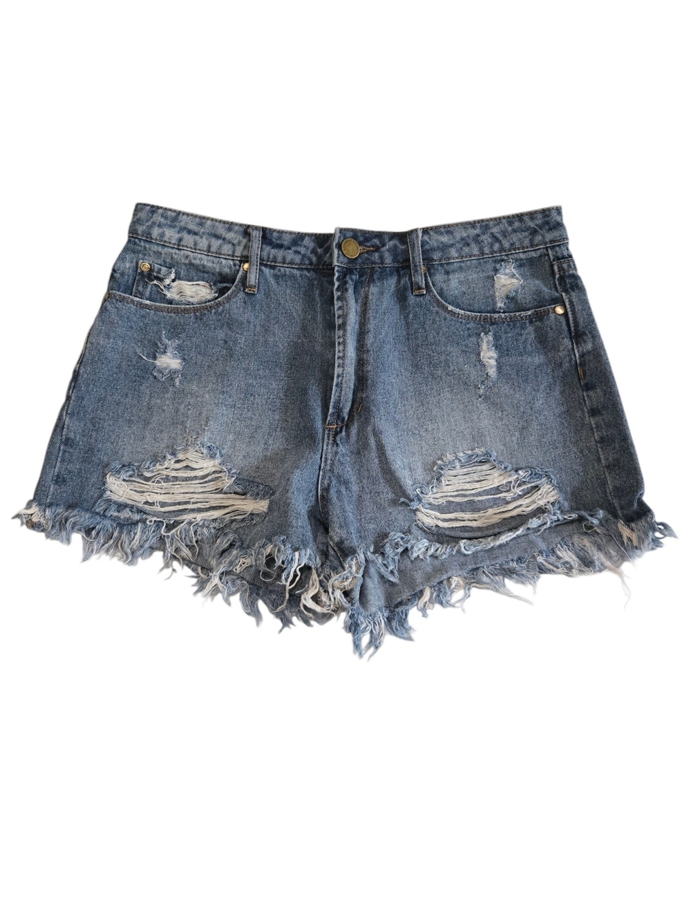 Articles Of Society Meredith Festival Frayed Blue Distressed Denim Shorts 28